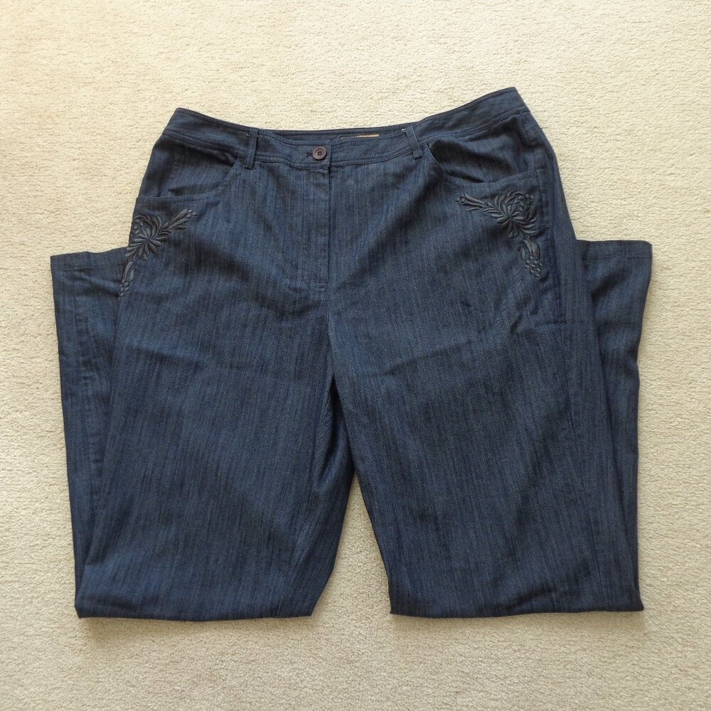 Peck Peck Weekend  Embroidered Lightweight Cotton Gray Pockets Pants Women Sz 16